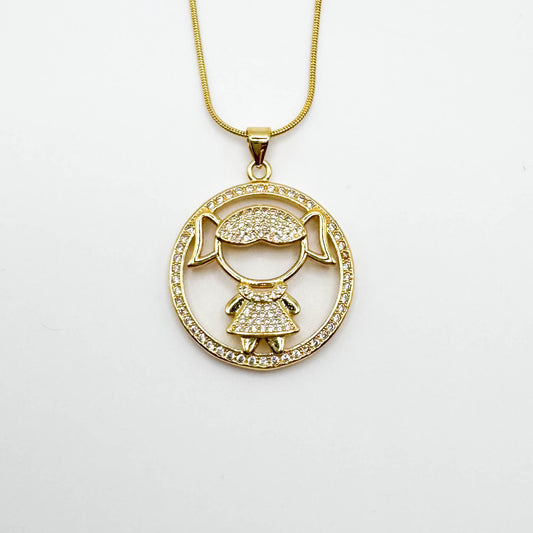 1 COLAR COM PINGENTE MENINA | Banhado a Ouro 18K