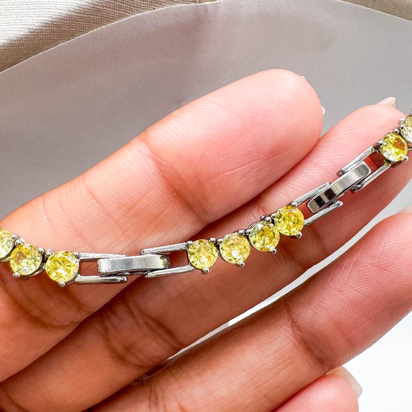 RHODIUM PLATED RIVIERA NECKLACE - 3MM CITRINE