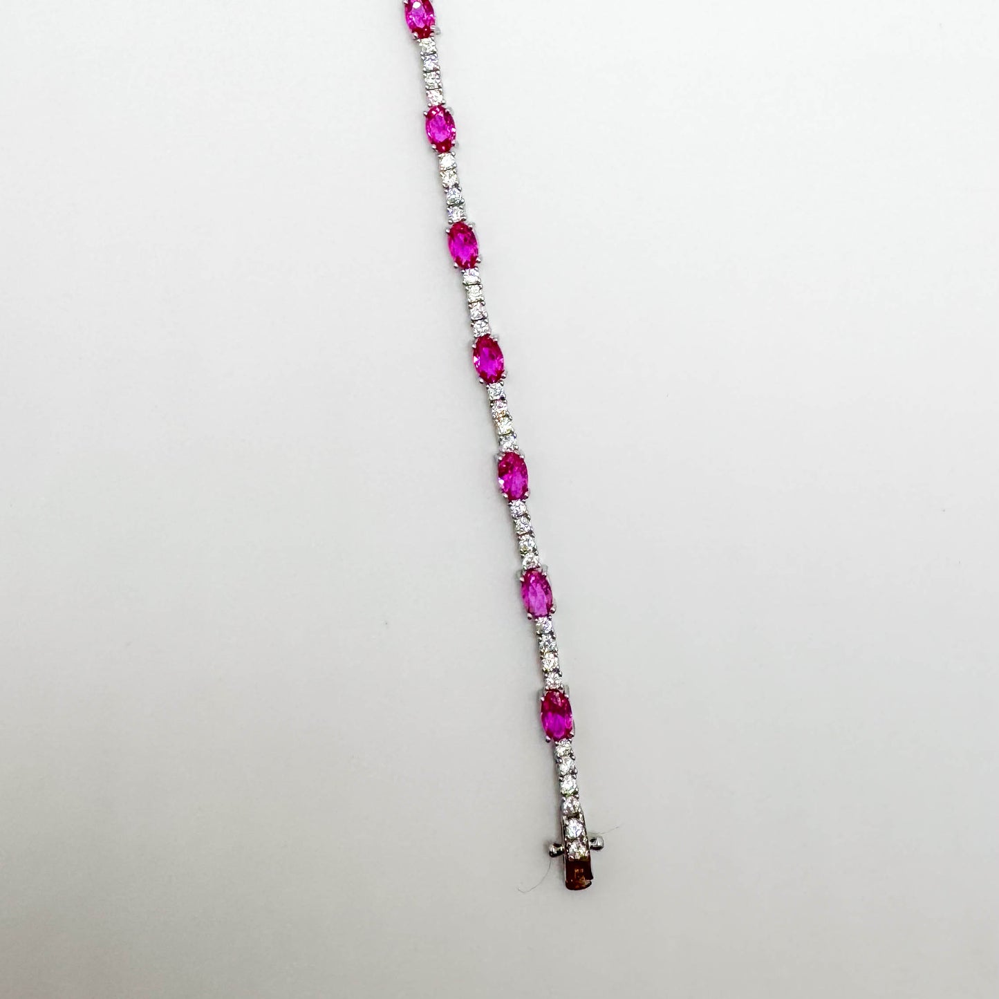 RHODIUM PLATED OVAL DIAMOND RUBELLITE BRACELET